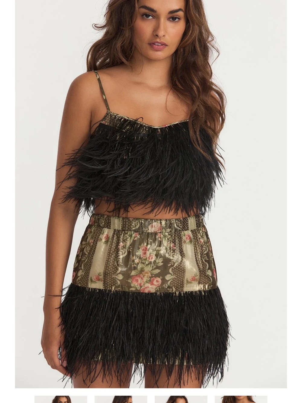 LoveShackFancy Set- Risha Feather Trim Skirt & Dusty Feather Crop Top XS